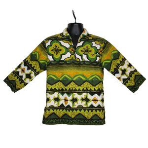 1960s Vintage Pacific Sportswear Hawaiian Shirt Green Surf Aloha Camp 3/4 Sleeve